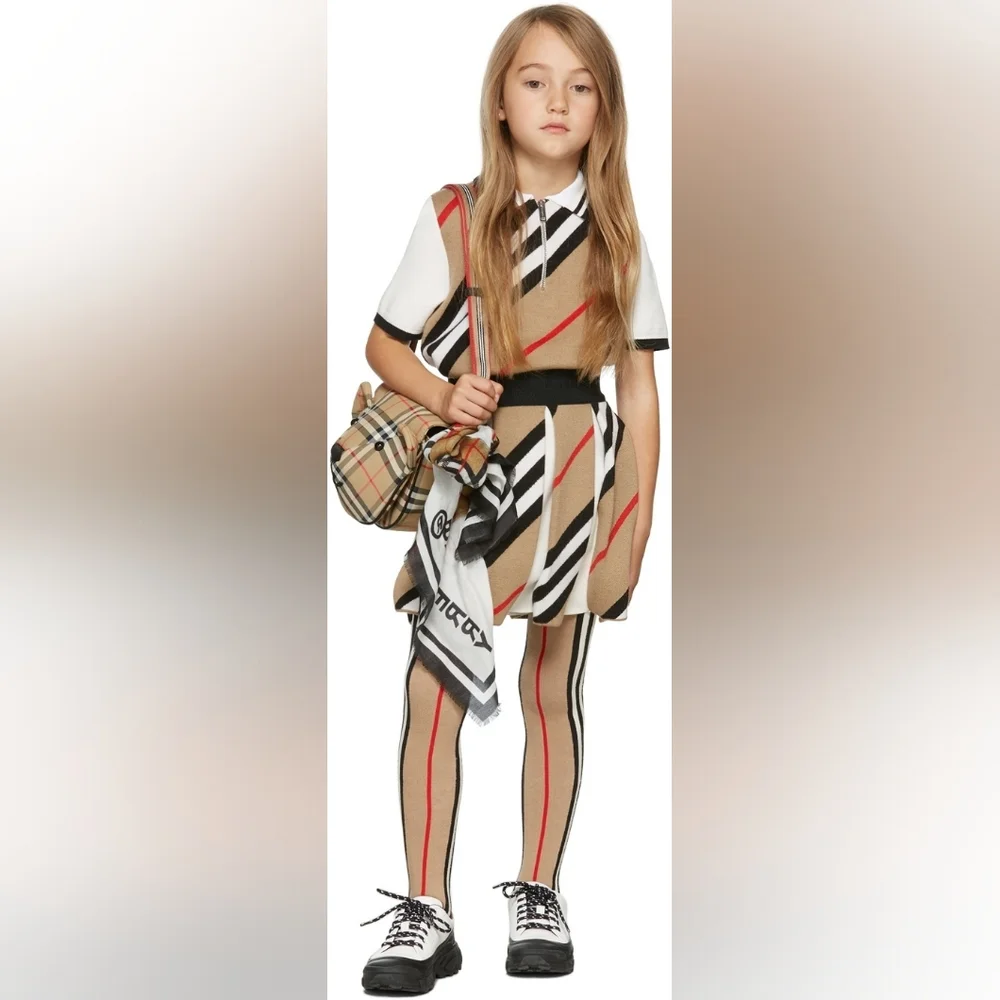 NEW! Burberry Kids Beige Icon Stripe Tights Size 8Y